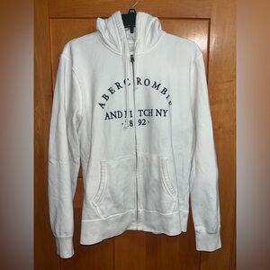 Y2K Vintage Abercrombie & Fitch Hoodie A&F 1892 XL White Full Zip Soft A&F